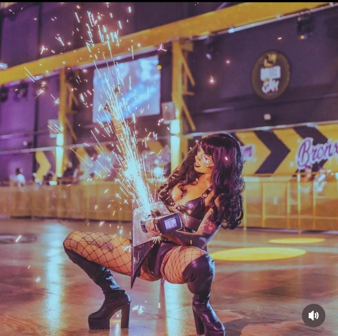 Performer showering sparks with an angle grinder
